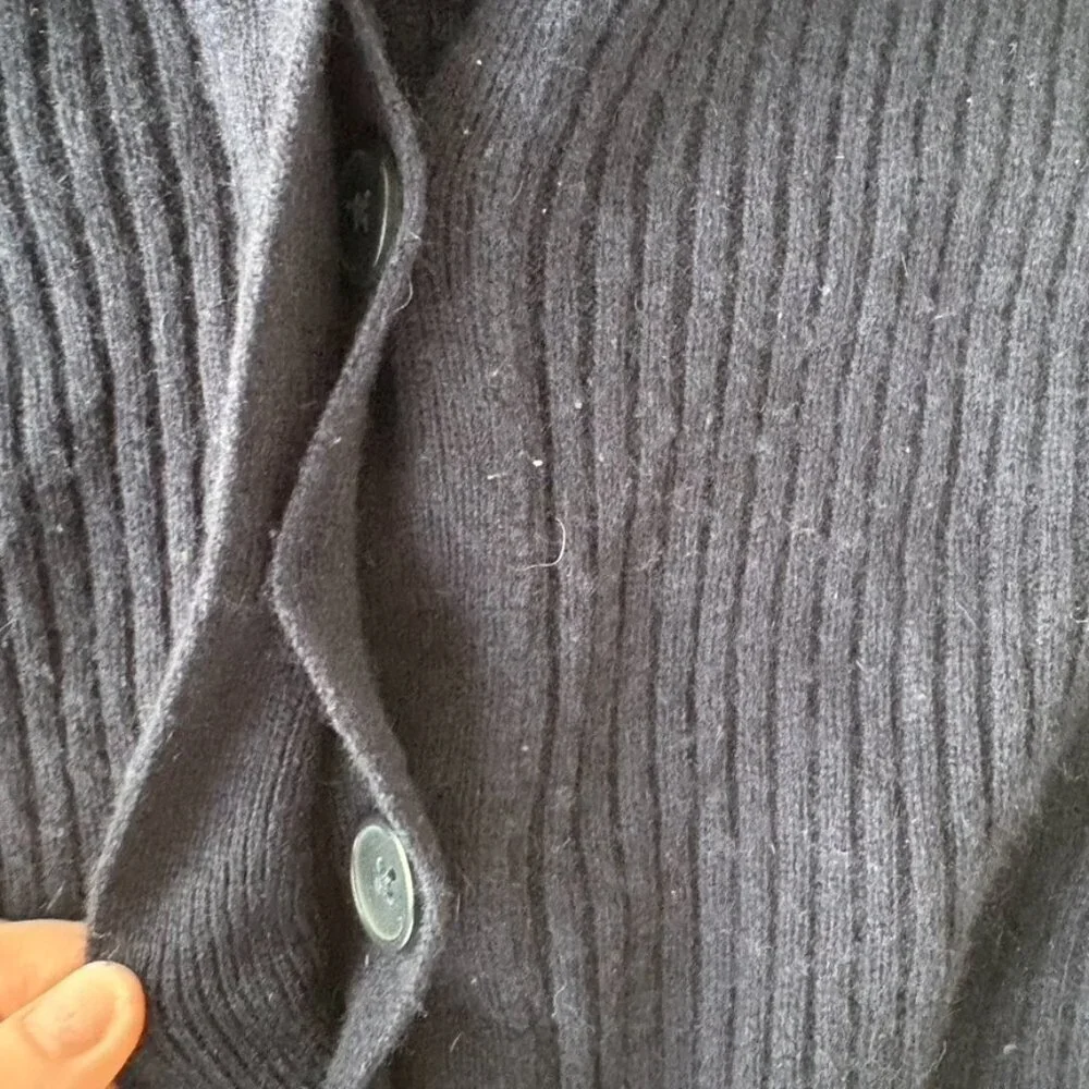 ** Vince Wool Cashmere Ribbed Knit Button Cardigan Navy XXS